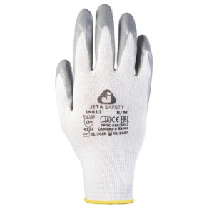 JETAPRO Перчатки из полиэф. пряжи c нитриловым покрытием,цвет БЕЛ/СЕР (размер XL) Цена за пару (12шт