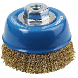 Щетка чашечная для УШМ, витая латунированная стальная проволока 0,3мм, 100ммхМ14 ЗУБР