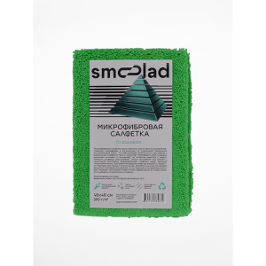 SMOOLAD Салфетка из Микрофибры (зеленая) ПЛЮШЕВАЯ ультразвуковая обработка 320гр/м 40х40см
