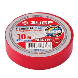 Изолента, ЗУБР Мастер ПВХ, не поддерживающая горение, 6000 В, 15мм х 10м, красная